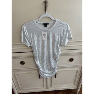 Ralph Lauren Black Label Metallic Silver T Shirt Side Ruching Short Sleeve Large